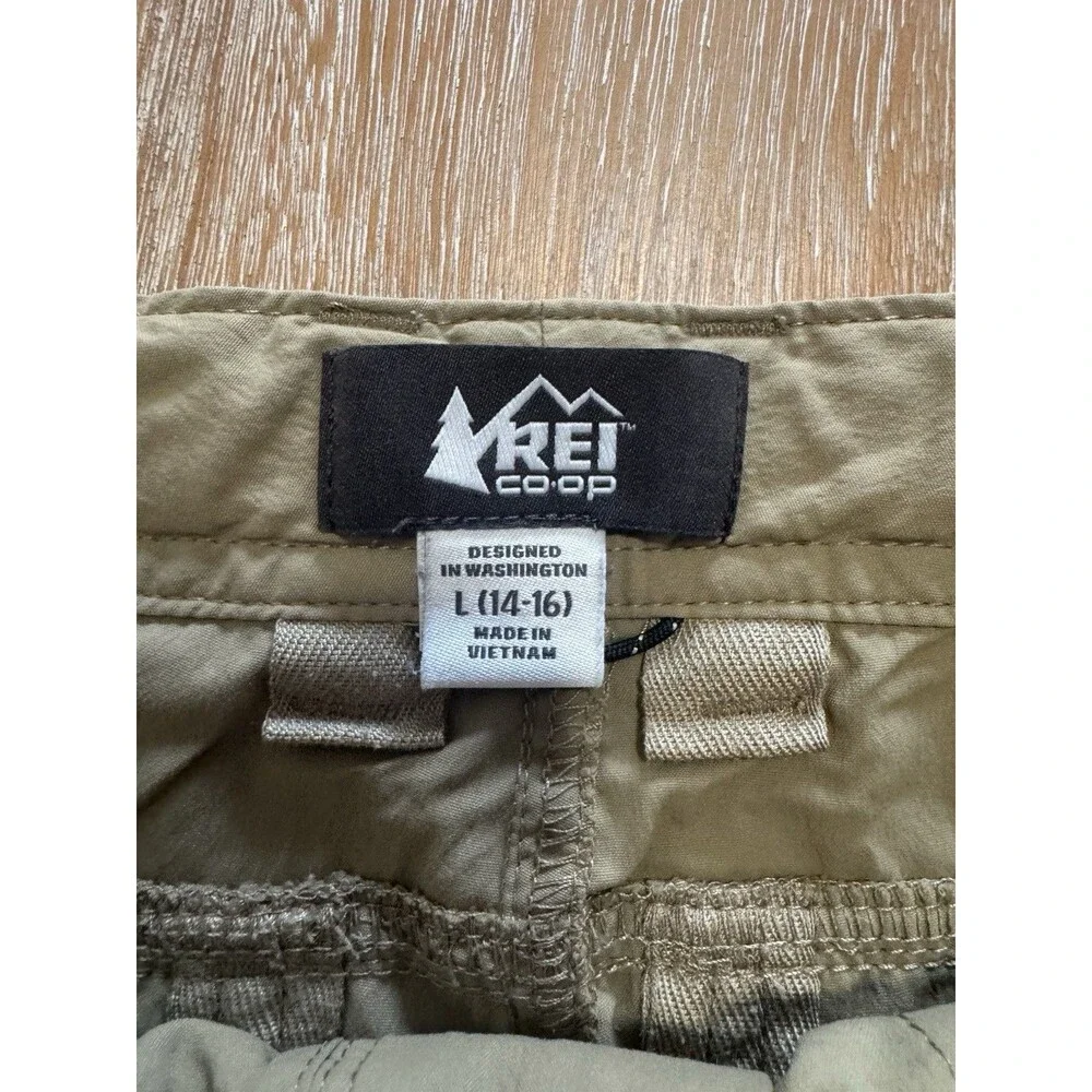 REI Co-op Sahara Convertible Pants Youth Boys Large 14-16 Zip Off Cargo Khaki